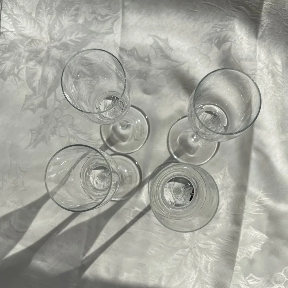 Set of 4 Crate & Barrel Slovakia Tall Stemmed 7” Crystal Cordial Liqueur Glasses